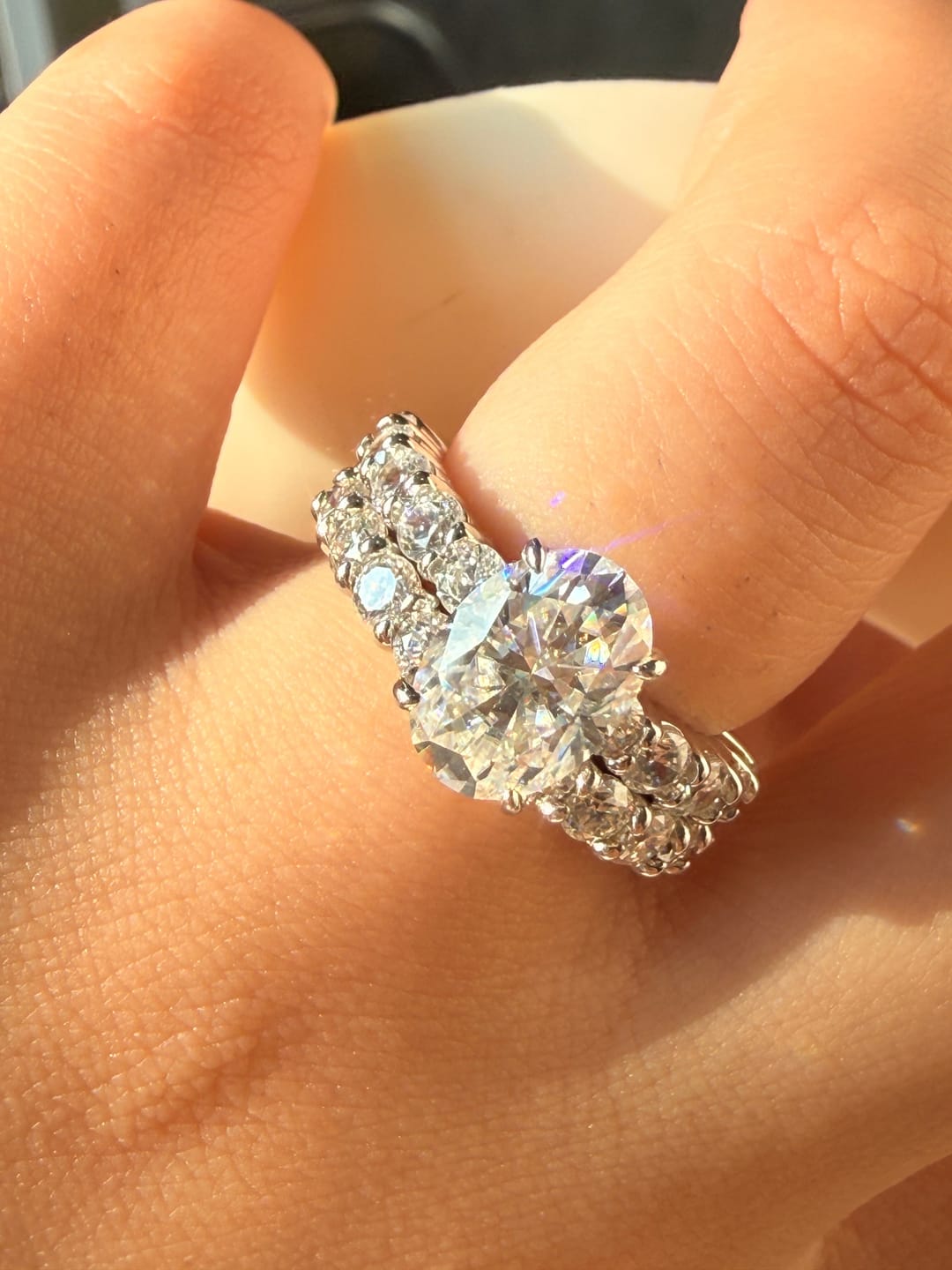 Customer photo review of S925 Moissanite 3.0Ct Oval Cut White Gold Wedding Ring Set For Women