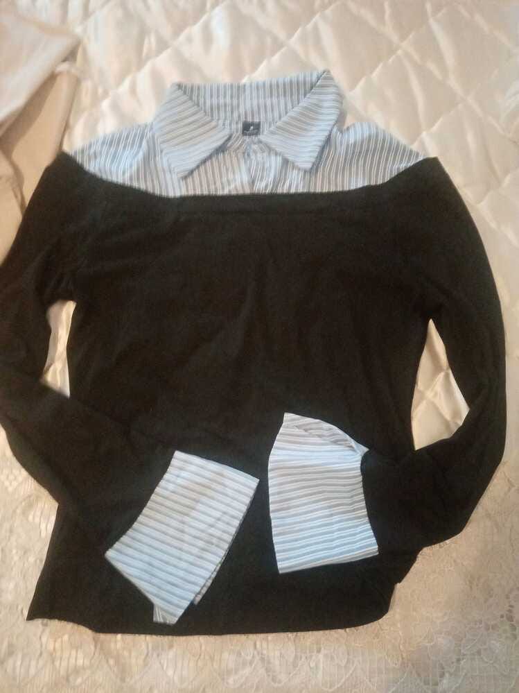 Customer photo review of Ninonine "Geneva" | Layered Two-Tone Polo Knit Top