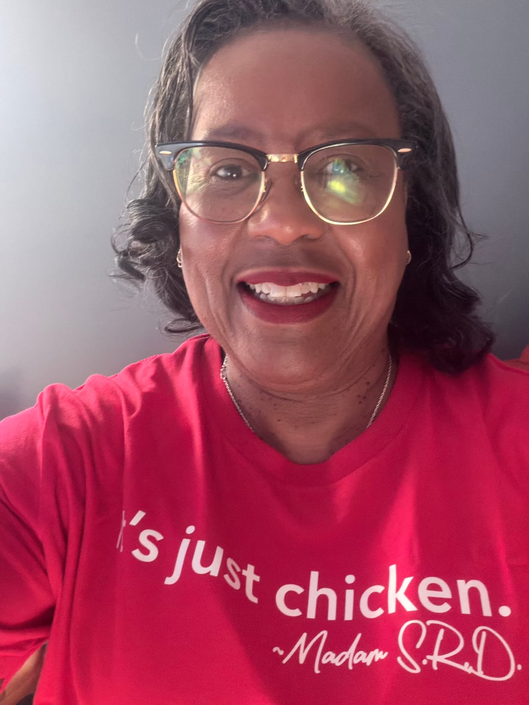 Customer photo review of Short Sleeve It's Just Chicken Tee