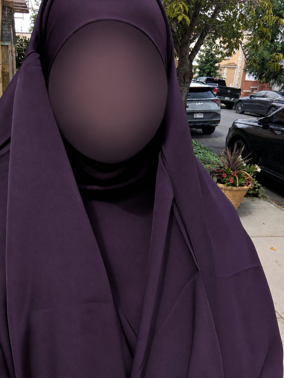 Customer photo review of Bisht Abaya Naila with Snap Buttons - Royal Purple