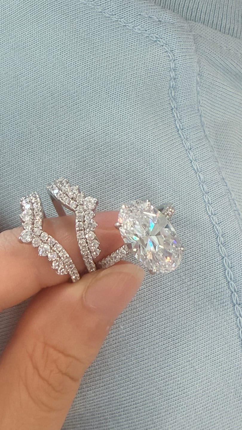 Customer photo review of S925 5.0Ct Oval Cut Vintage Wedding Ring Set With Enhancer Wedding Band In Sterling Silver