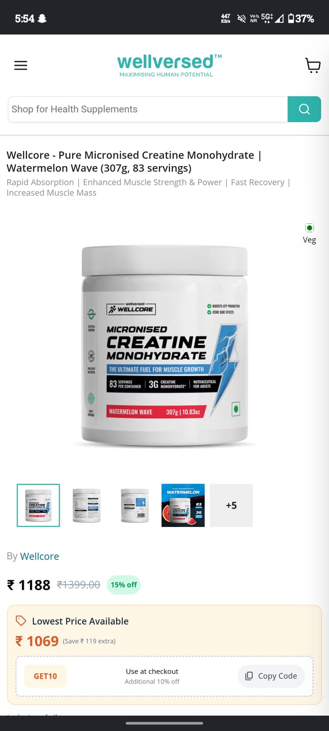 Customer photo review of Wellcore - Pure Micronised Creatine Monohydrate | Lemon Lime (149g, 33 servings)