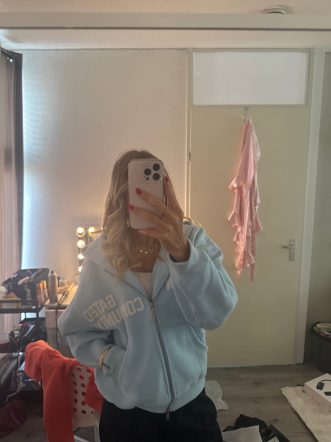 Customer photo review of GATED COMMUNITY ZIP HOODIE LIGHT BLUE
