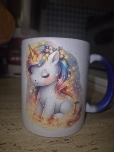 Customer photo review of 330ml (11oz) Magische Mok Mat Blauw Glitter voor sublimatie