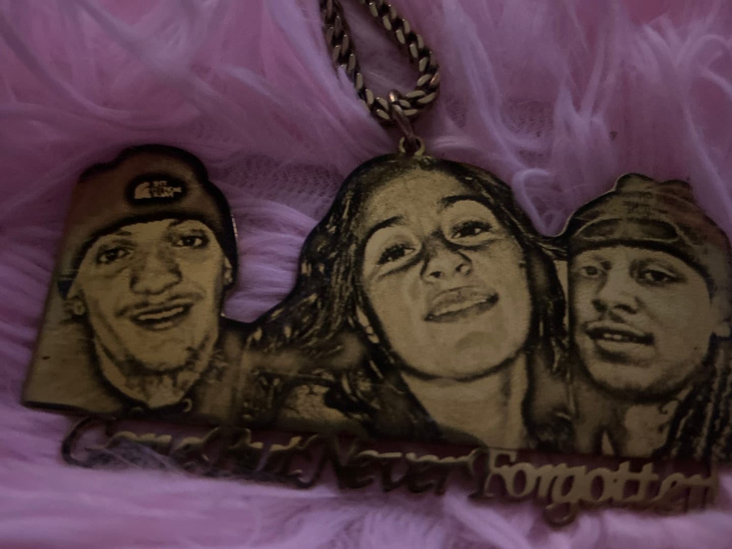 Customer photo review of Custom Photo Engraved Pendant Necklace