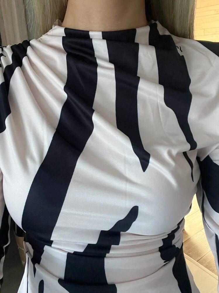 Customer photo review of Ninonine "Sloane" | Abstract Geometric Mock Neck Top
