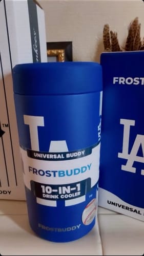 Customer's Los Angeles Dodgers Universal Buddy 10-in-1 drink cooler next to product packaging.