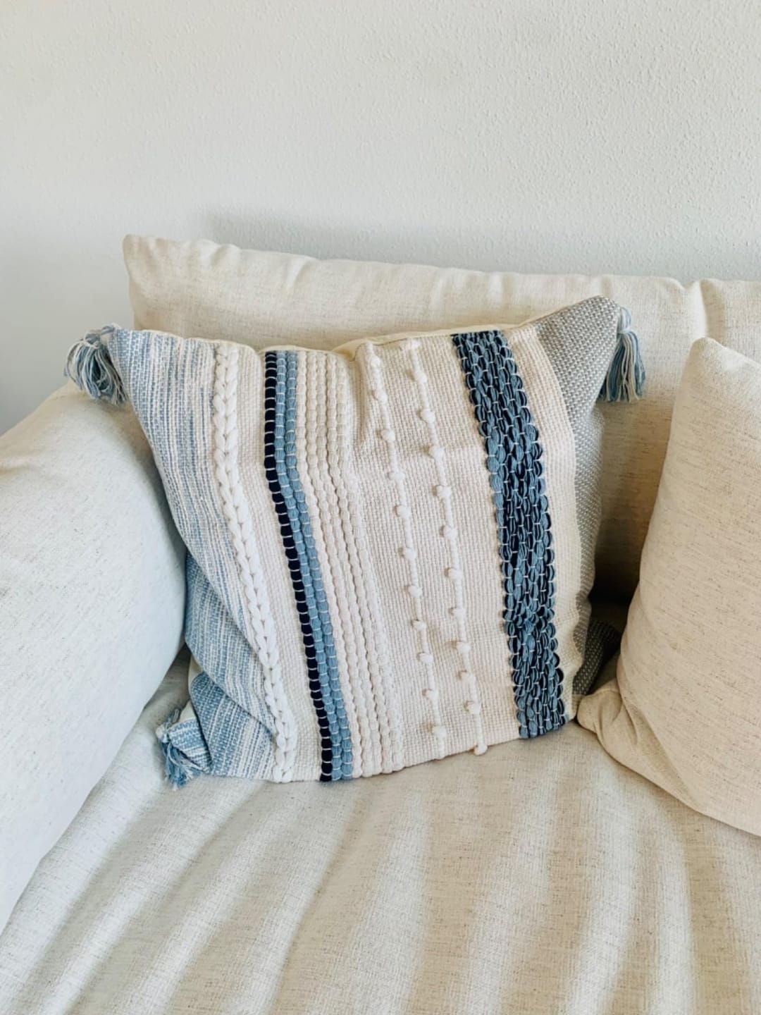 Customer photo review of Signature Handmade Coastal Blue Woven Square Pillow Cover 18x18 20x20 22x22