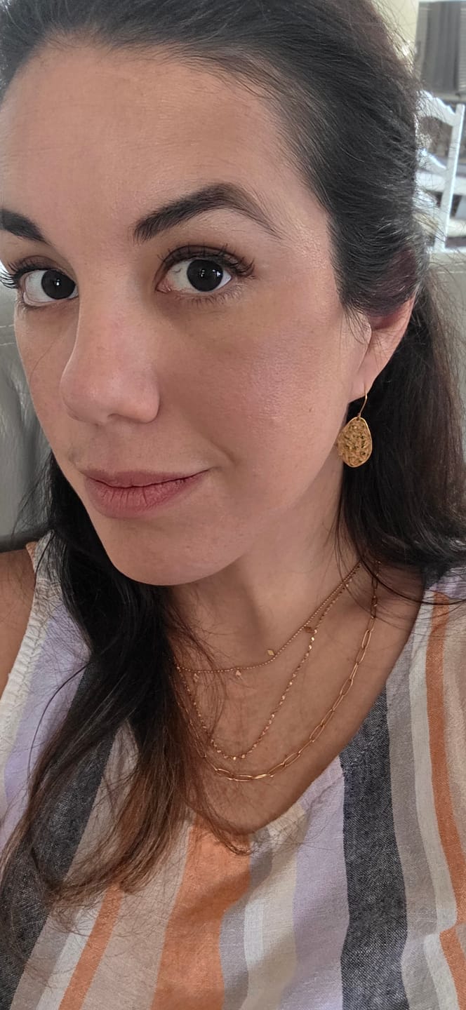 Customer photo review of Amaya Hammered Gold Drop Earrings
