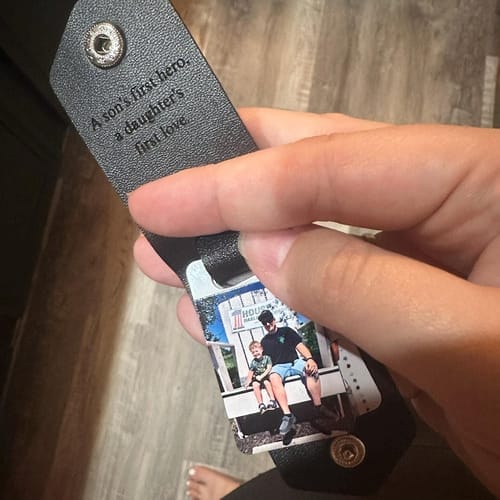 Customer photo review of Custom Leather Photo Keychain