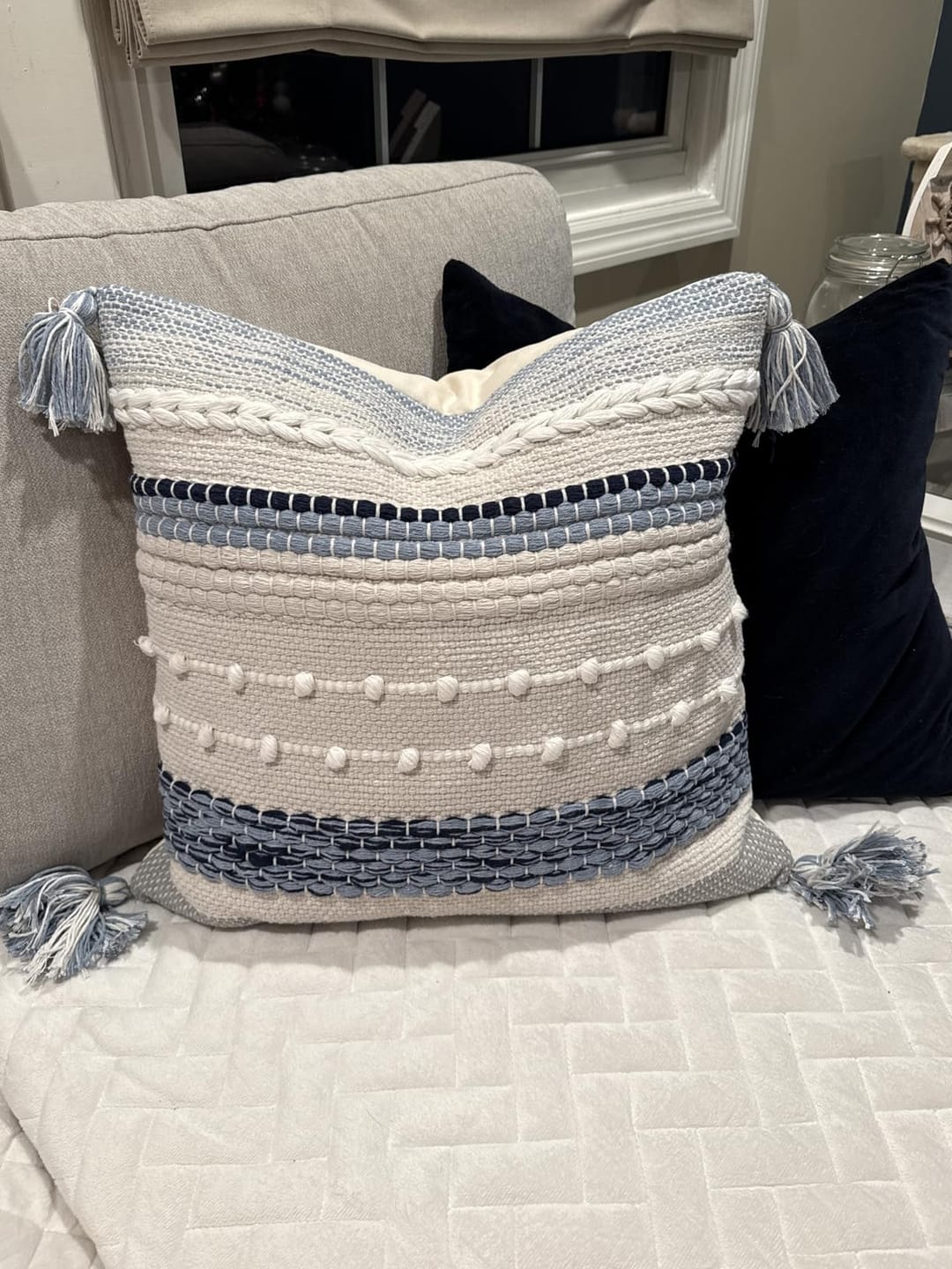 Customer photo review of Signature Handmade Coastal Blue Woven Square Pillow Cover 18x18 20x20 22x22