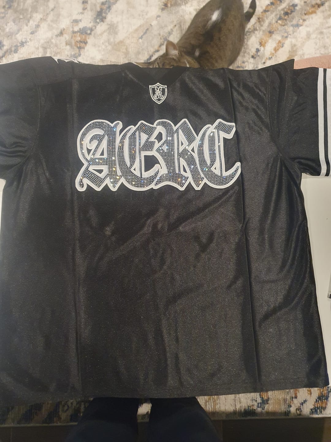 Customer photo review of Aelfric Eden Hotfix Rhinestone Football Jersey