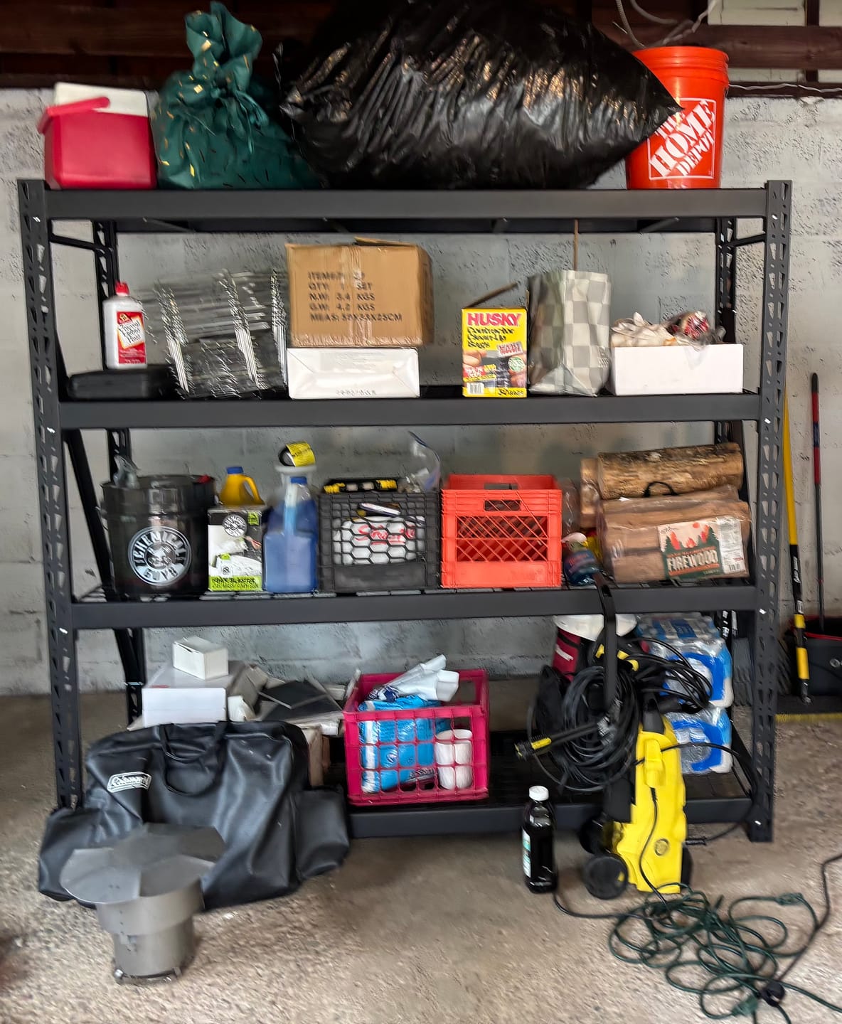 Customer photo review of REIBII 77.2" W Industrial Heavy-Duty Garage Shelving,4-Tier Adjustable Steel Storage Shelves for Garage,Warehouse,Basement