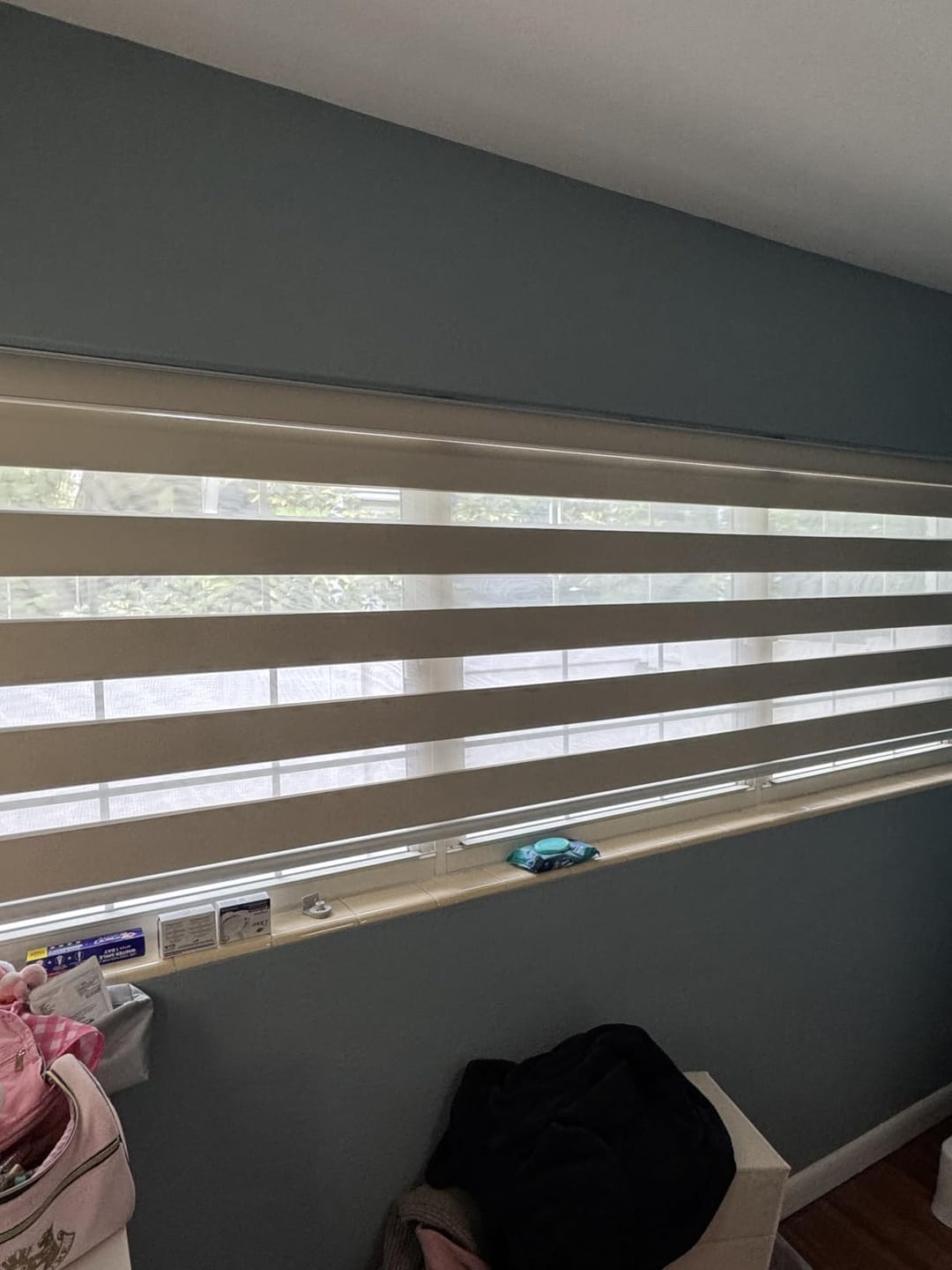 Customer photo review of Bringnox Motorized Zebra Roller Blinds 100% Blackout