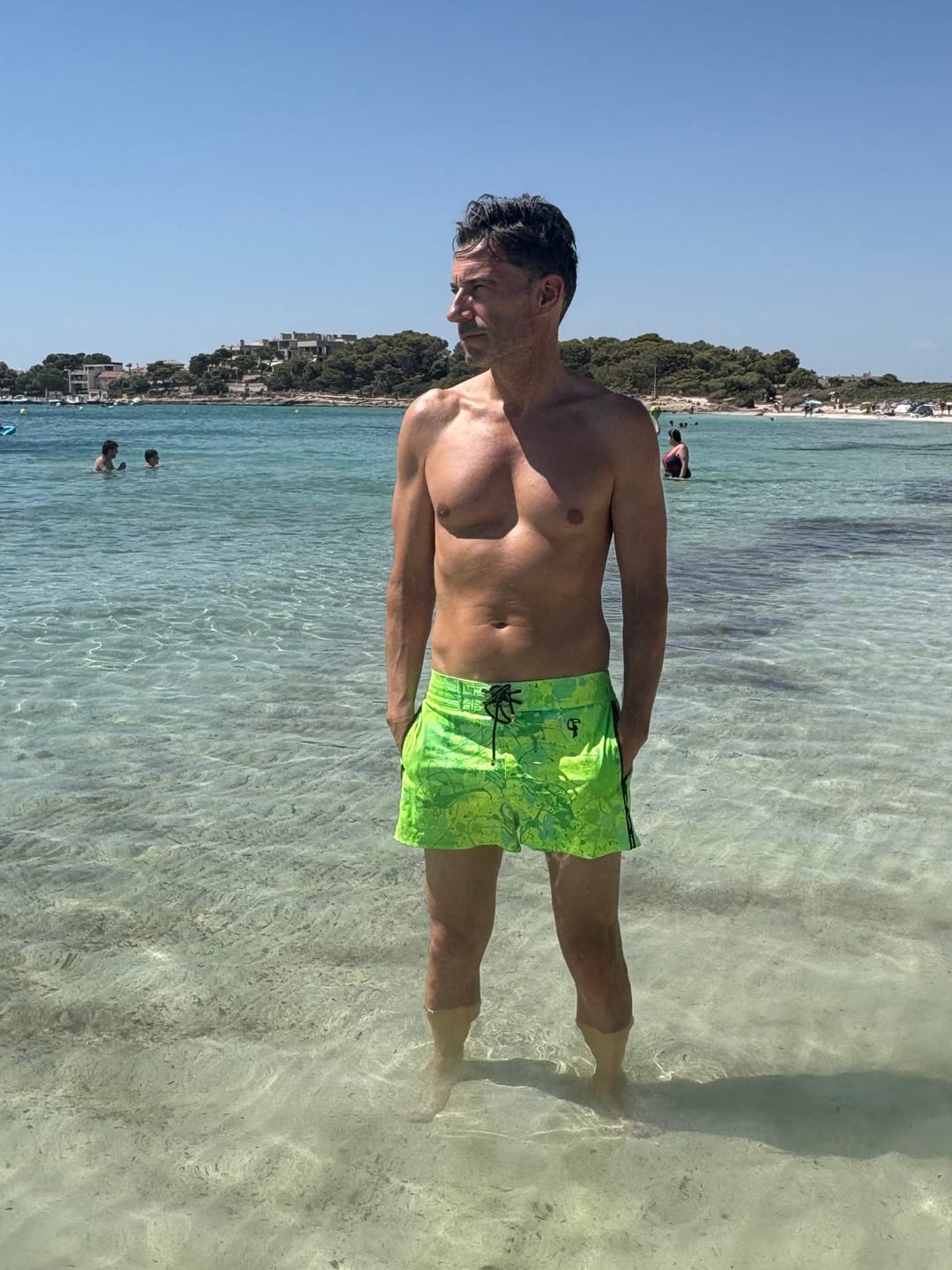 Customer photo review of Splatter Swim Shorts Green - 3"