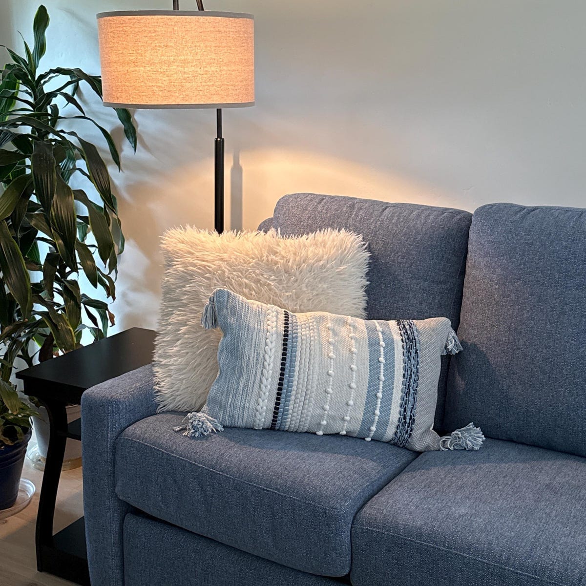 Customer photo review of Signature Handmade Coastal Blue Woven Lumbar Pillow Cover 12x20 14x24