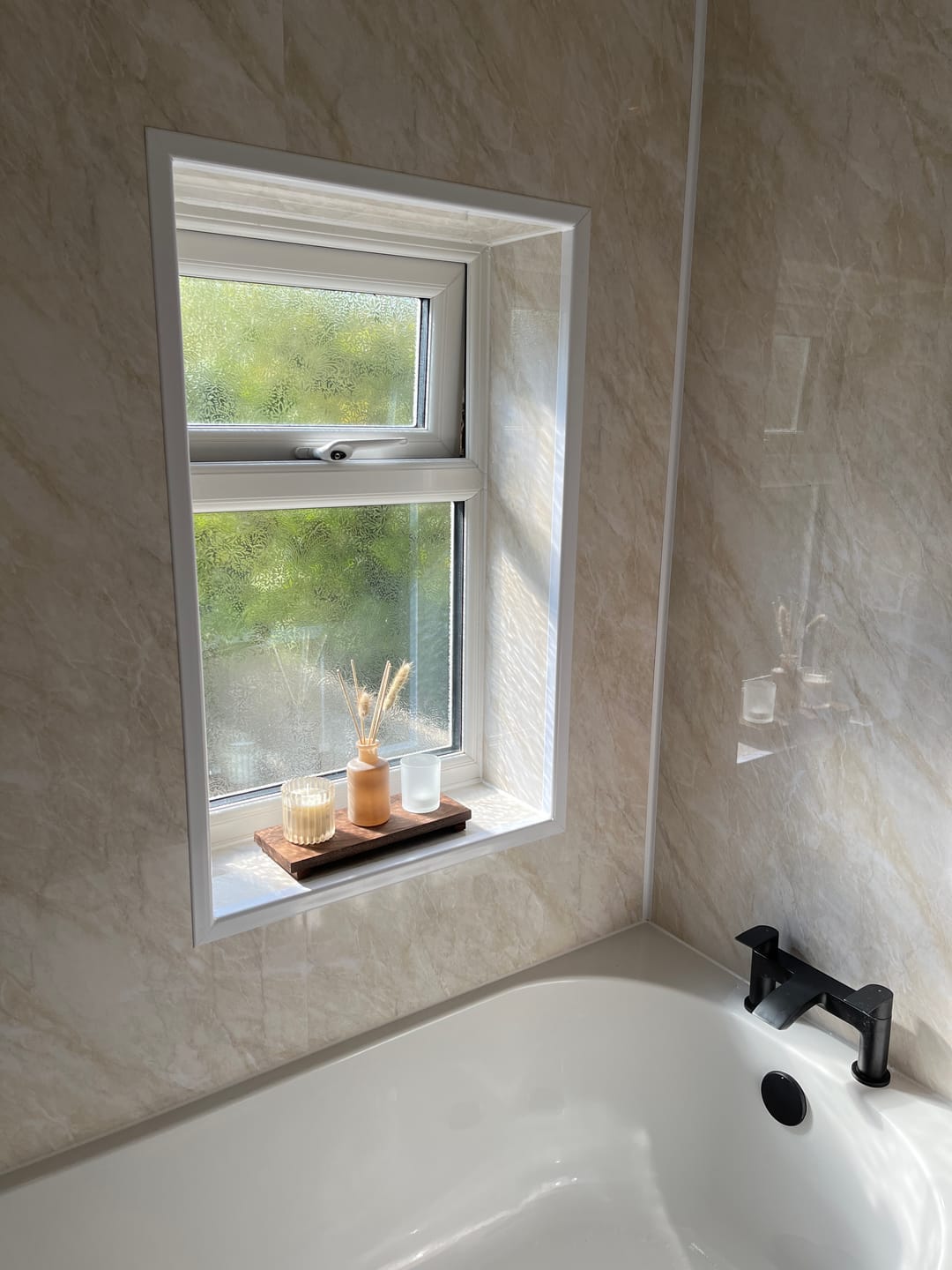 Customer photo review of Premium Pergamon Marble Gloss Shower Wall Panel - 1M x 2.4M