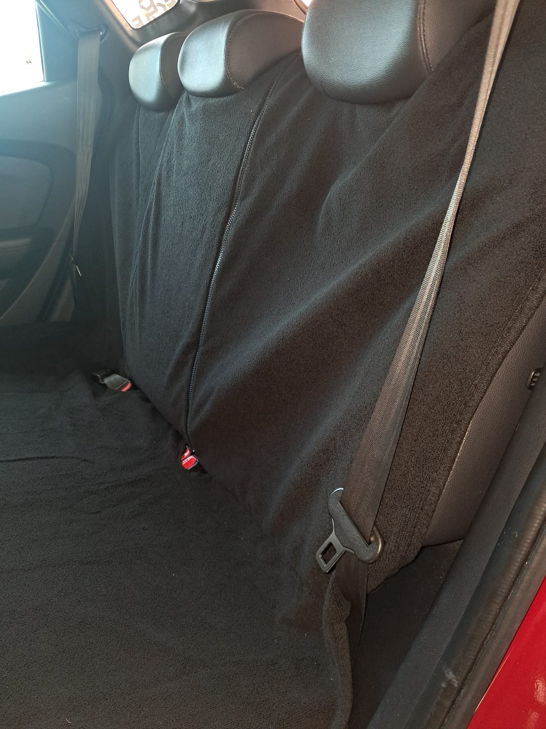 Customer photo review of Waterproof Back Seat Towel – Black | Towel Society
