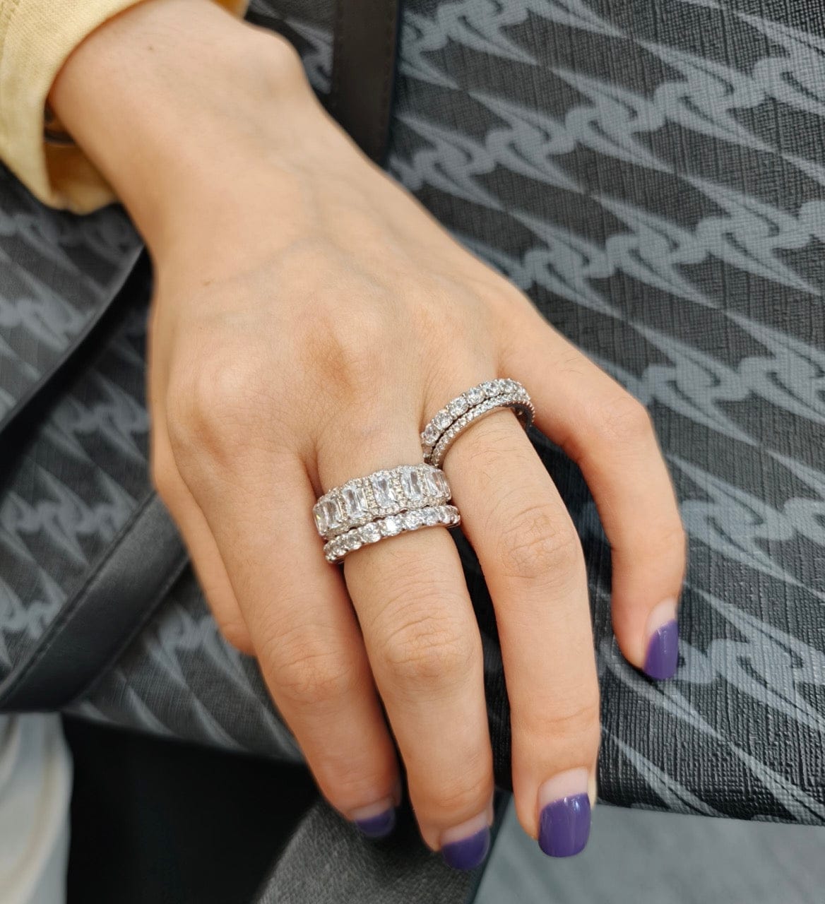 Customer photo review of S925 1.0Ct Cushion Cut 4PC Wedding Band Set Stackable Rings For Everyday Wear