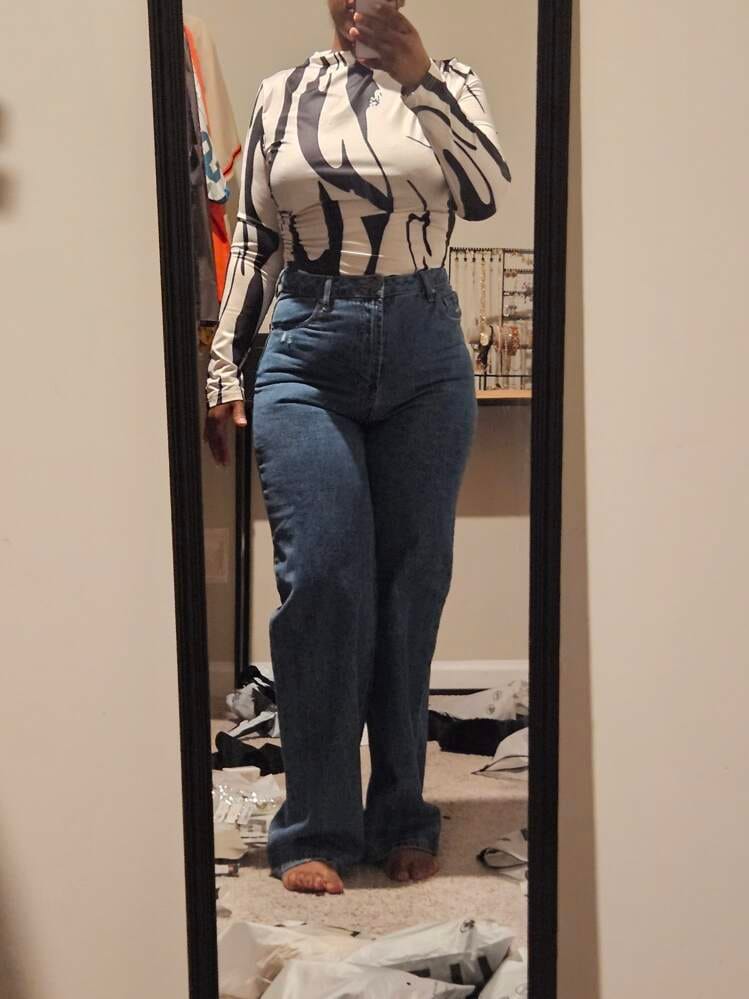 Customer photo review of Ninonine "Sloane" | Abstract Geometric Mock Neck Top