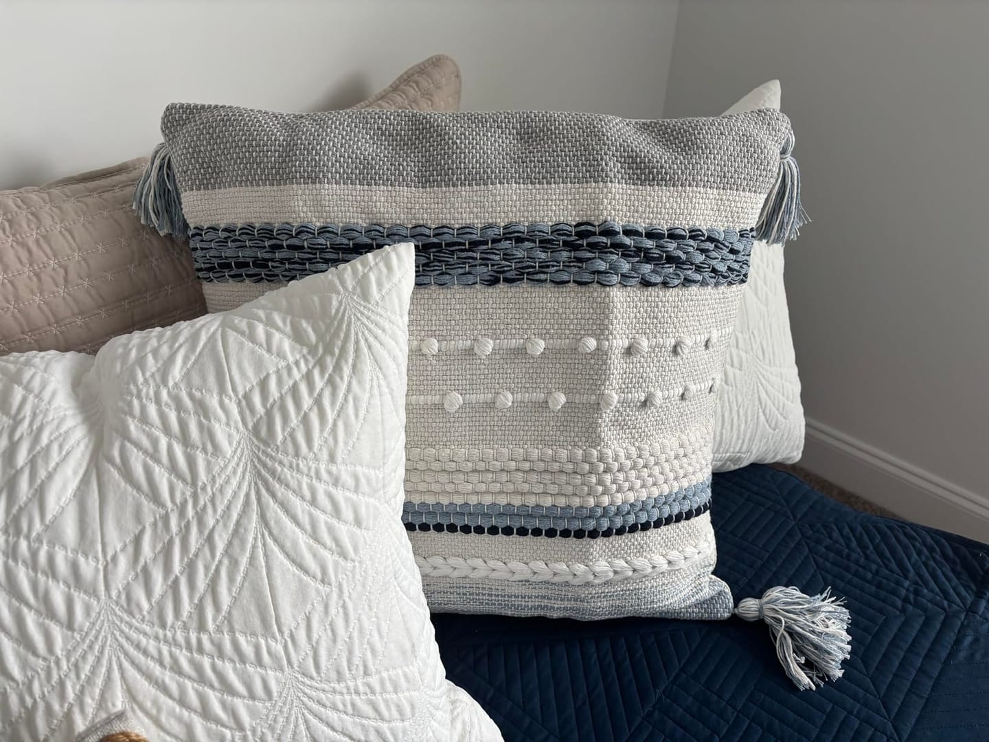 Customer photo review of Signature Handmade Coastal Blue Woven Square Pillow Cover 18x18 20x20 22x22