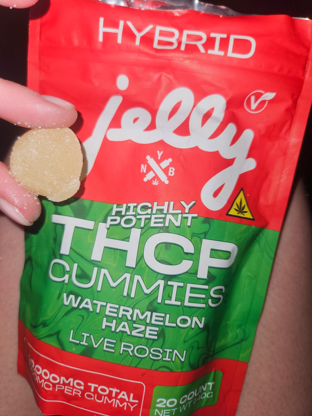 Customer photo review of Jelly THCP Live Rosin Gummies — Watermelon Haze