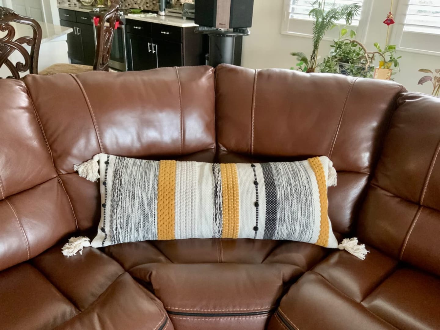Customer photo review of Signature Handmade Yellow Mustard Woven Long Lumbar Pillow Cover 14x36