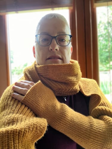 Customer photo review of Brushed scarf with thumb holes - Mustard Yellow