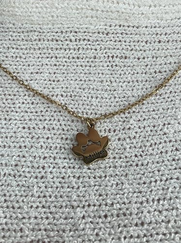 Customer photo review of Custom Paw Name Necklace