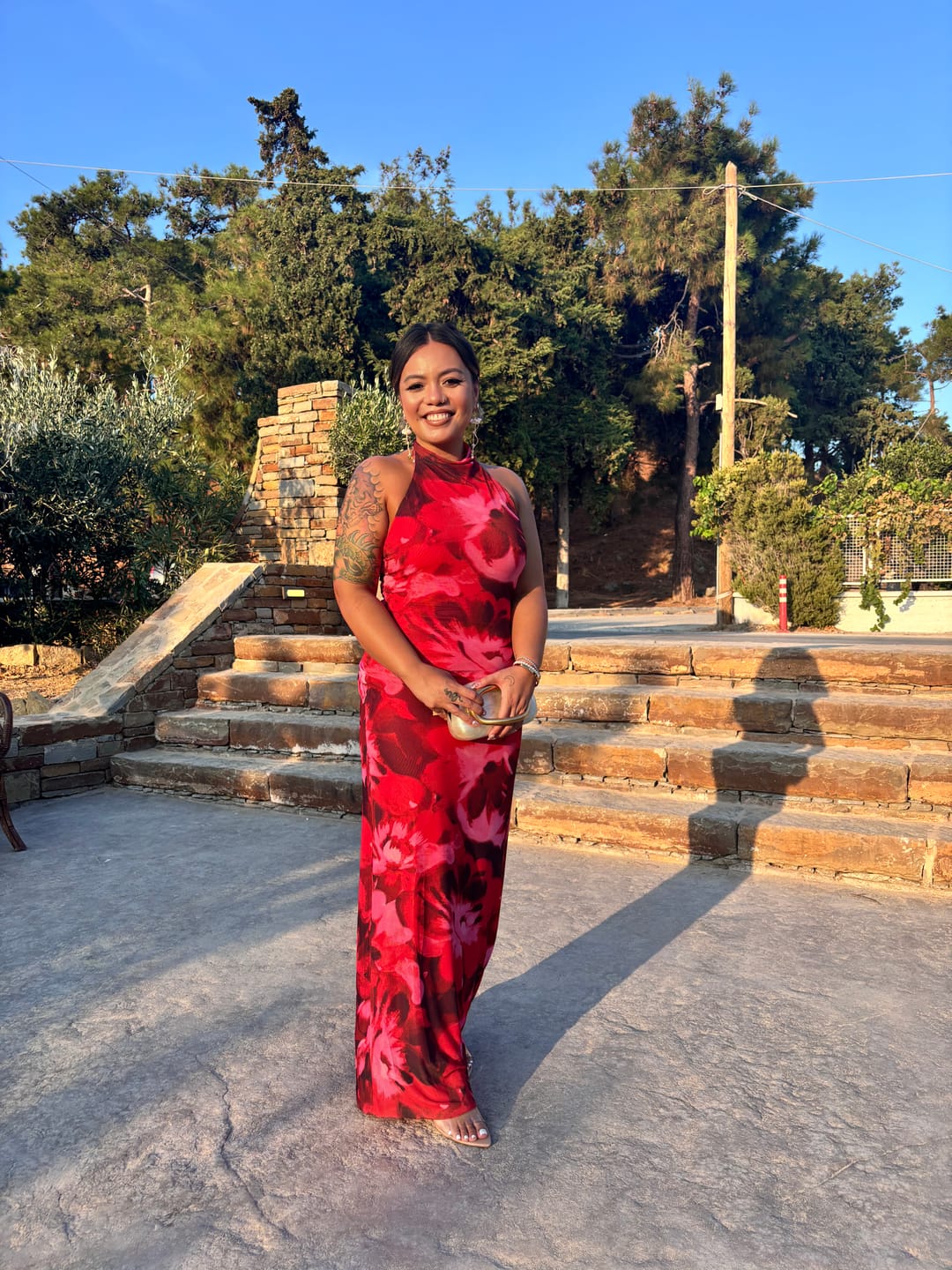Customer photo review of Sweet Escape Floral Print High Neck Maxi Dress - Red Multi