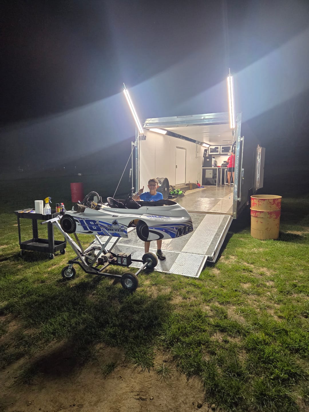 Customer photo review of Racing Trailer Pit Lights – Dual 5 Foot Poles - 20,000 Lumens