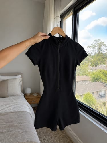 Customer photo review of Women’s Short-Sleeve Sculpting Romper – Sculpt Shorts