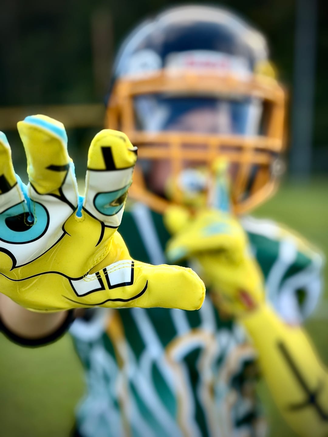 Customer photo review of SpongeBob Football Gloves - VPS5 By Phenom Elite