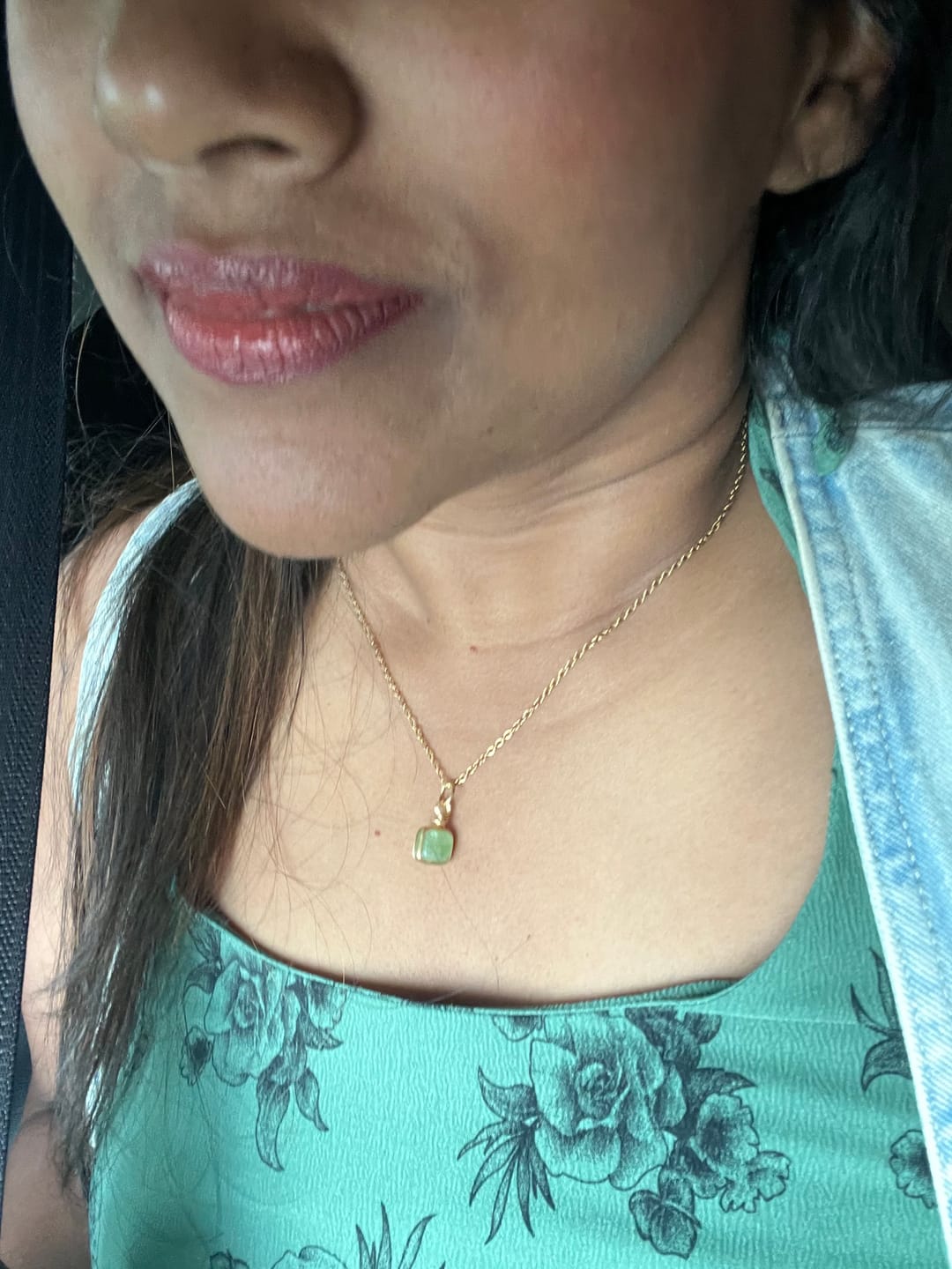 Customer photo review of Olive Jade Square Stone Necklace