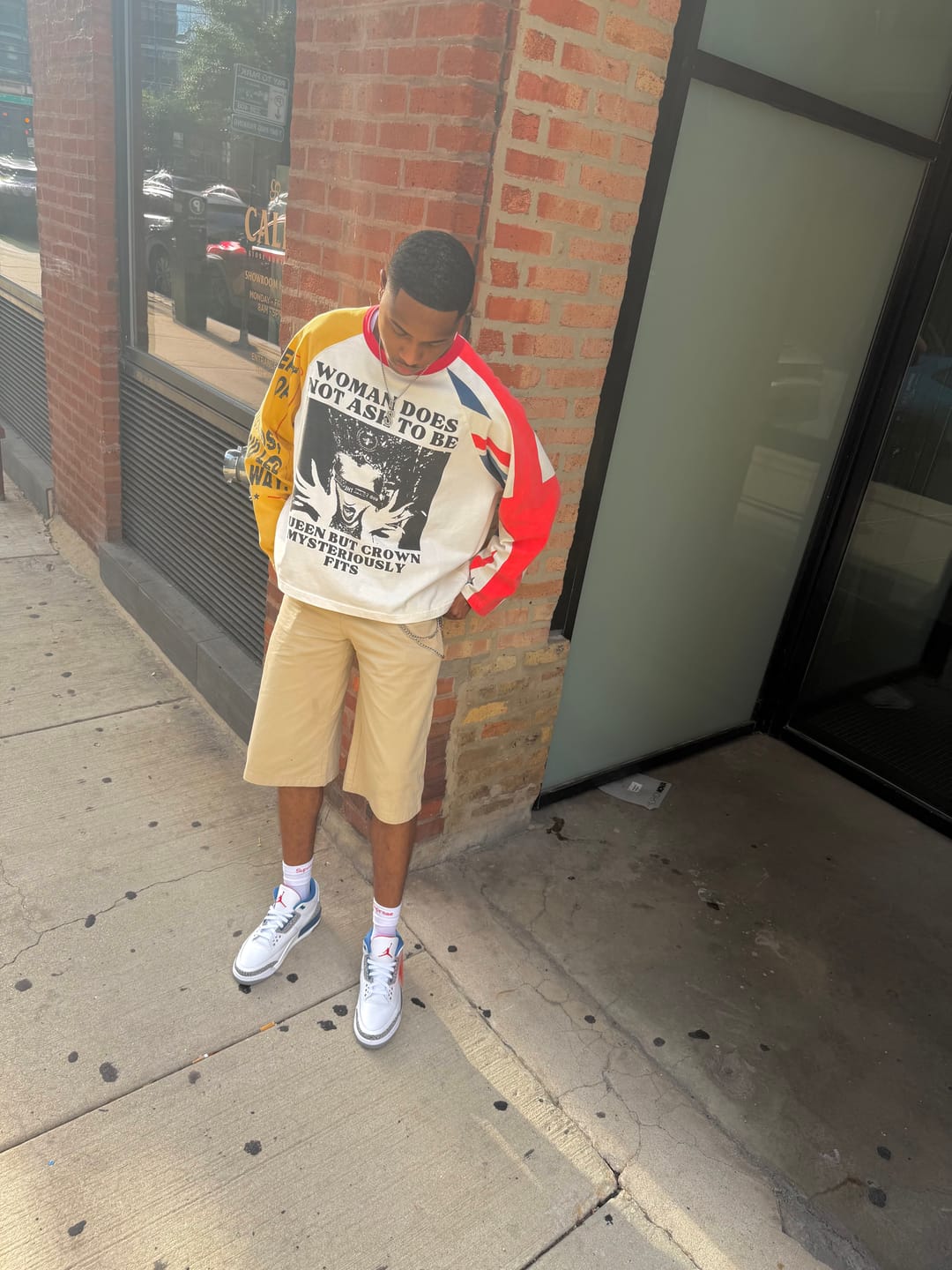 Customer photo review of Omirad Contrast Raglan Graphic Long Sleeve Tee