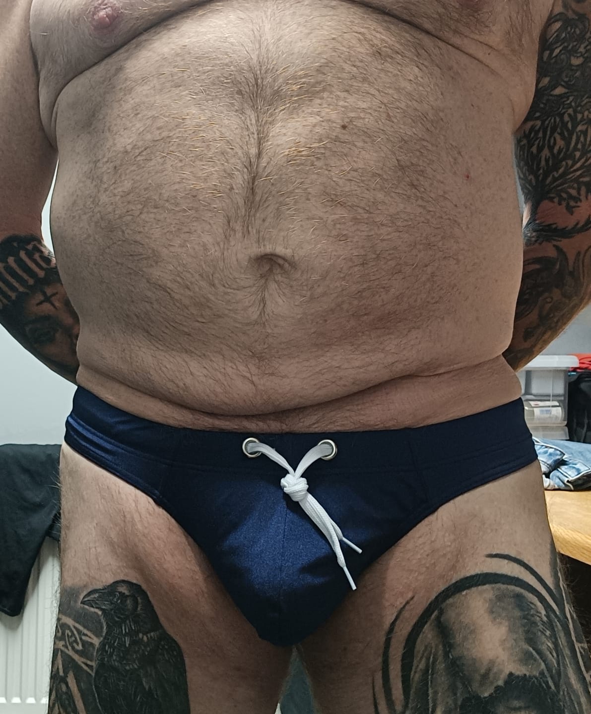 Customer photo review of 2 Pack Men's Large Pouch High Elastic Ice Silk Breathable Swim Thongs