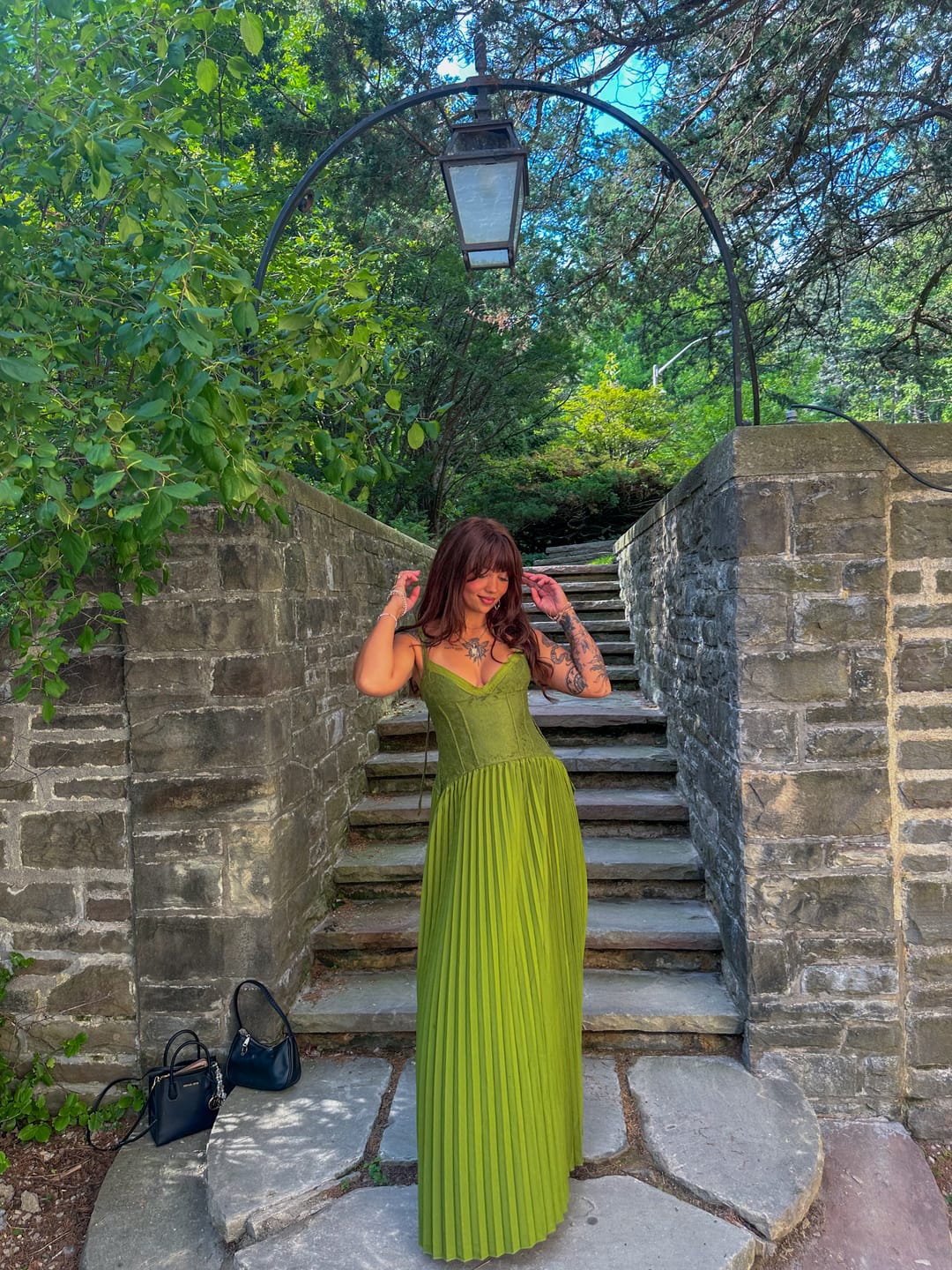 Customer photo review of Vivian Pleated Corset Maxi Dress