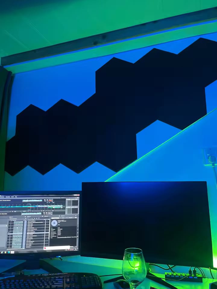 Customer photo review of Panneaux Acoustiques Muraux Hexagonaux – Mousse Absorbante Auto-Adhésive, Lot de 12