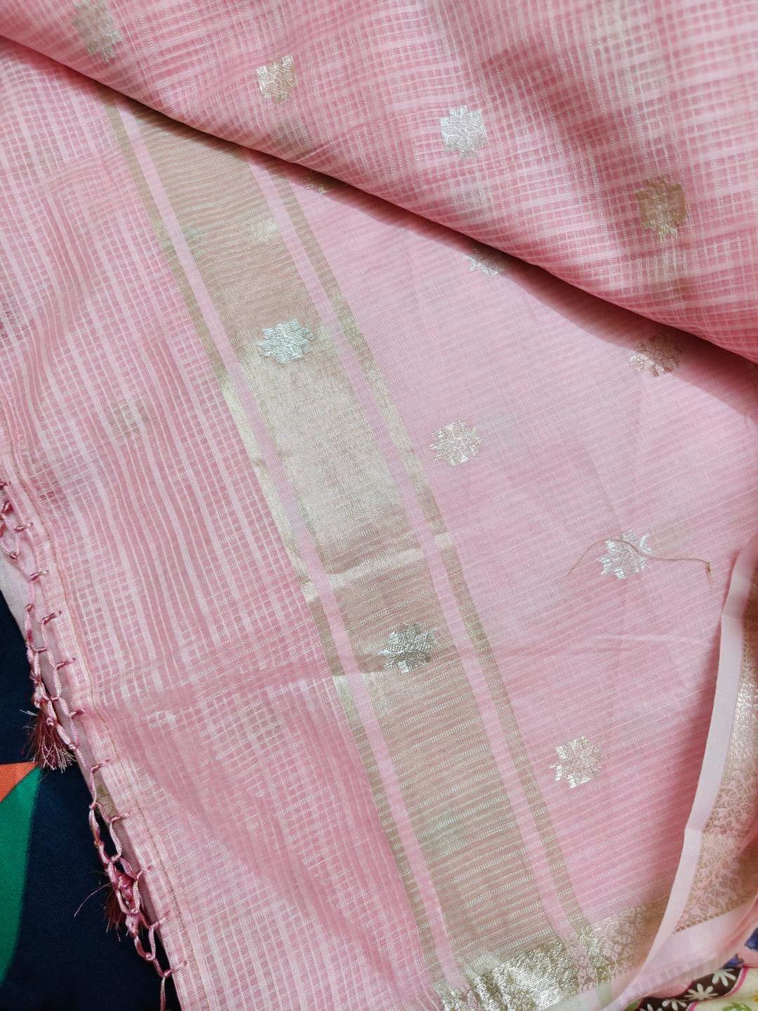 Customer photo review of Pink Zari Chanderi Silk Banarasi Saree