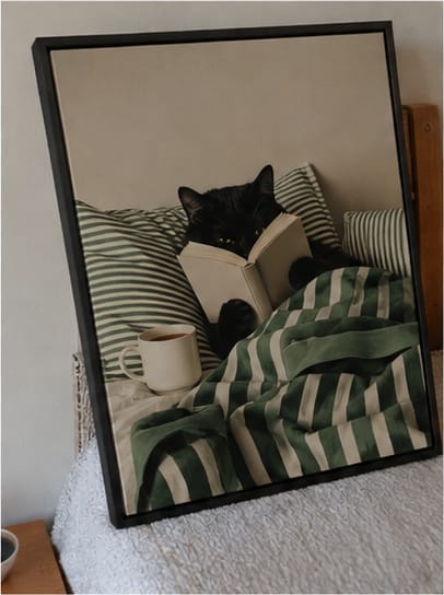 Customer photo review of Black Cat Reading in Bed Canvas Wall Art