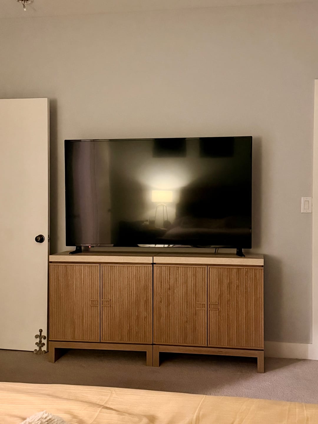 Customer photo review of Anton 32" Fluted Buffet Cabinets with Travertine Top (Set of 2)