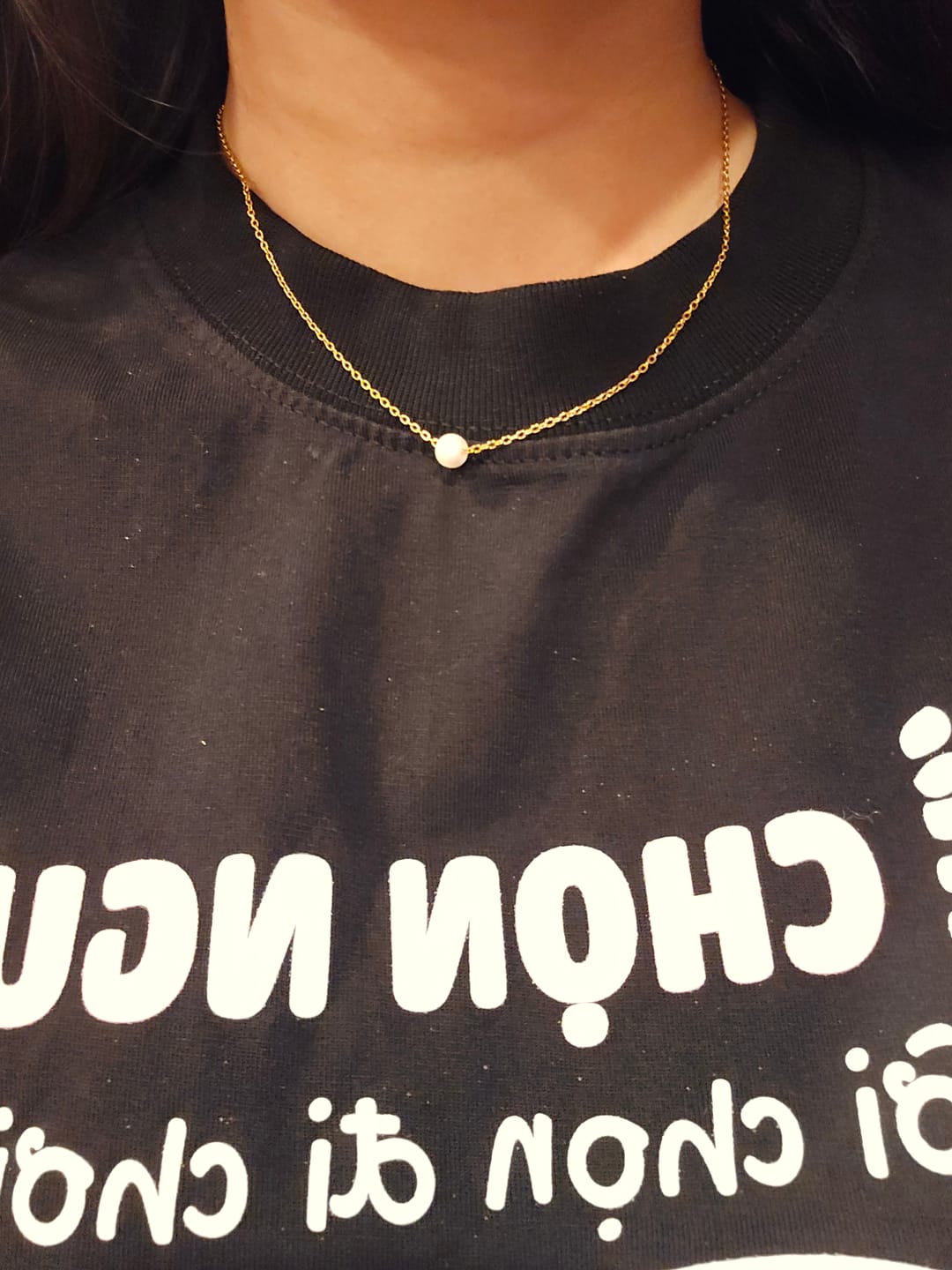 Customer photo review of Solitaire Gold Pearl Necklace