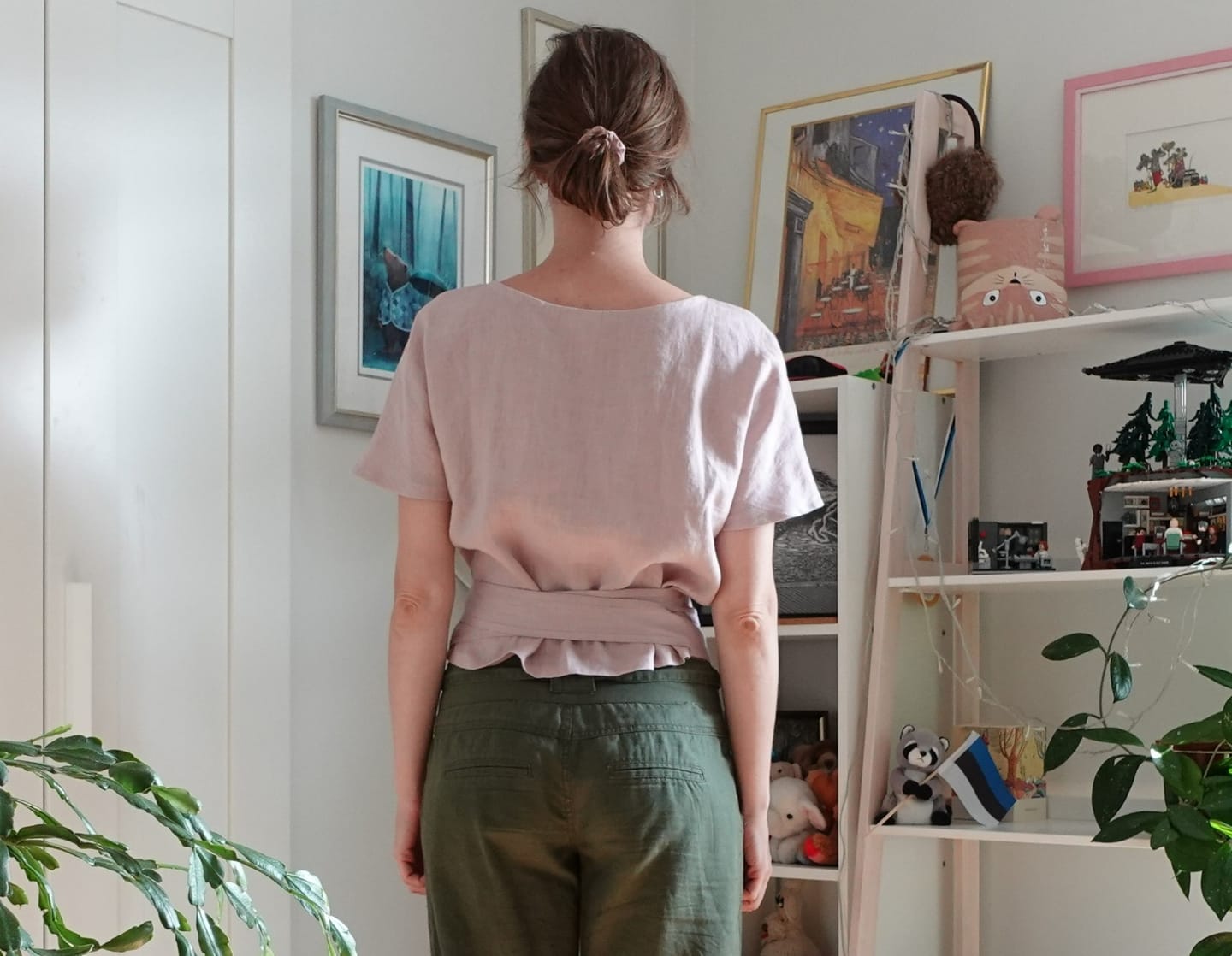 Customer photo review of Linen Kimono Front Knot Blouse