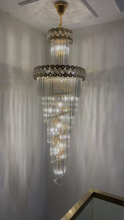 Customer photo review of Luxurious Gold Spiral Crystal High Ceiling Chandelier