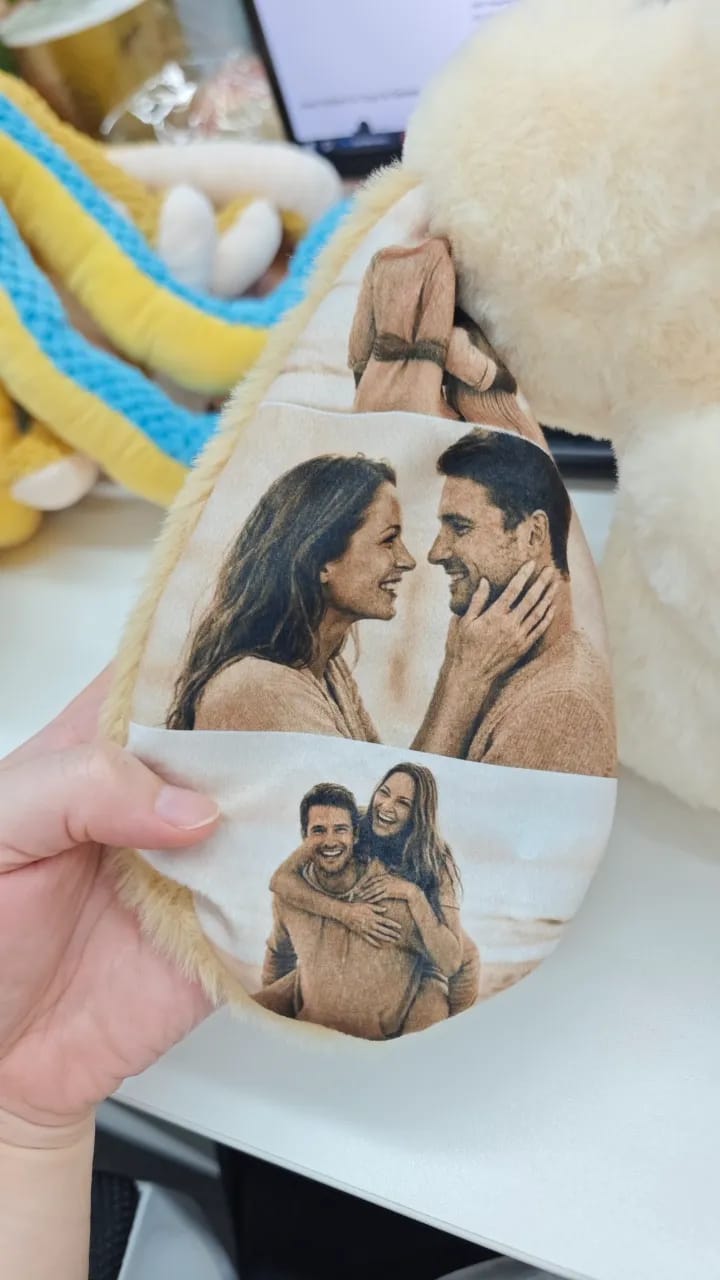 Customer photo review of Custom Heart Photo Bunny Plush – Personalized Hidden Ear Picture Bunny Custom Text Anniversary Gift for Couples
