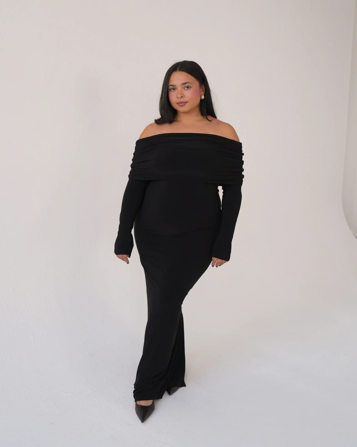 Customer photo review of S | Black Bardot Sculpted Dress with Long Sleeves