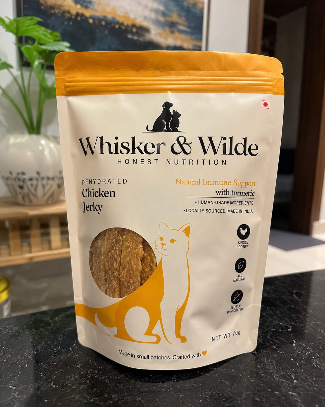 Customer photo review of Dehydrated Chicken Jerky – Turmeric (Cat)