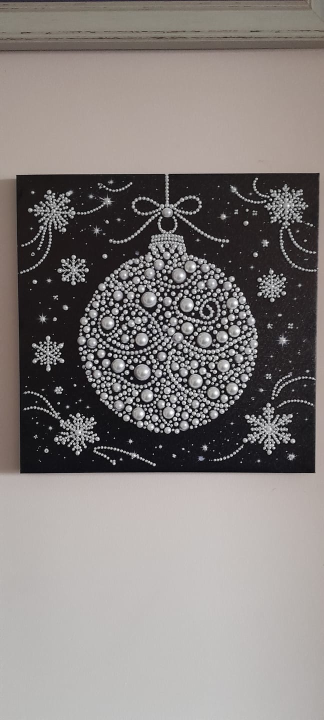 Customer photo review of Ivory Bauble Pearl Art Canvas Kit 35x35cm