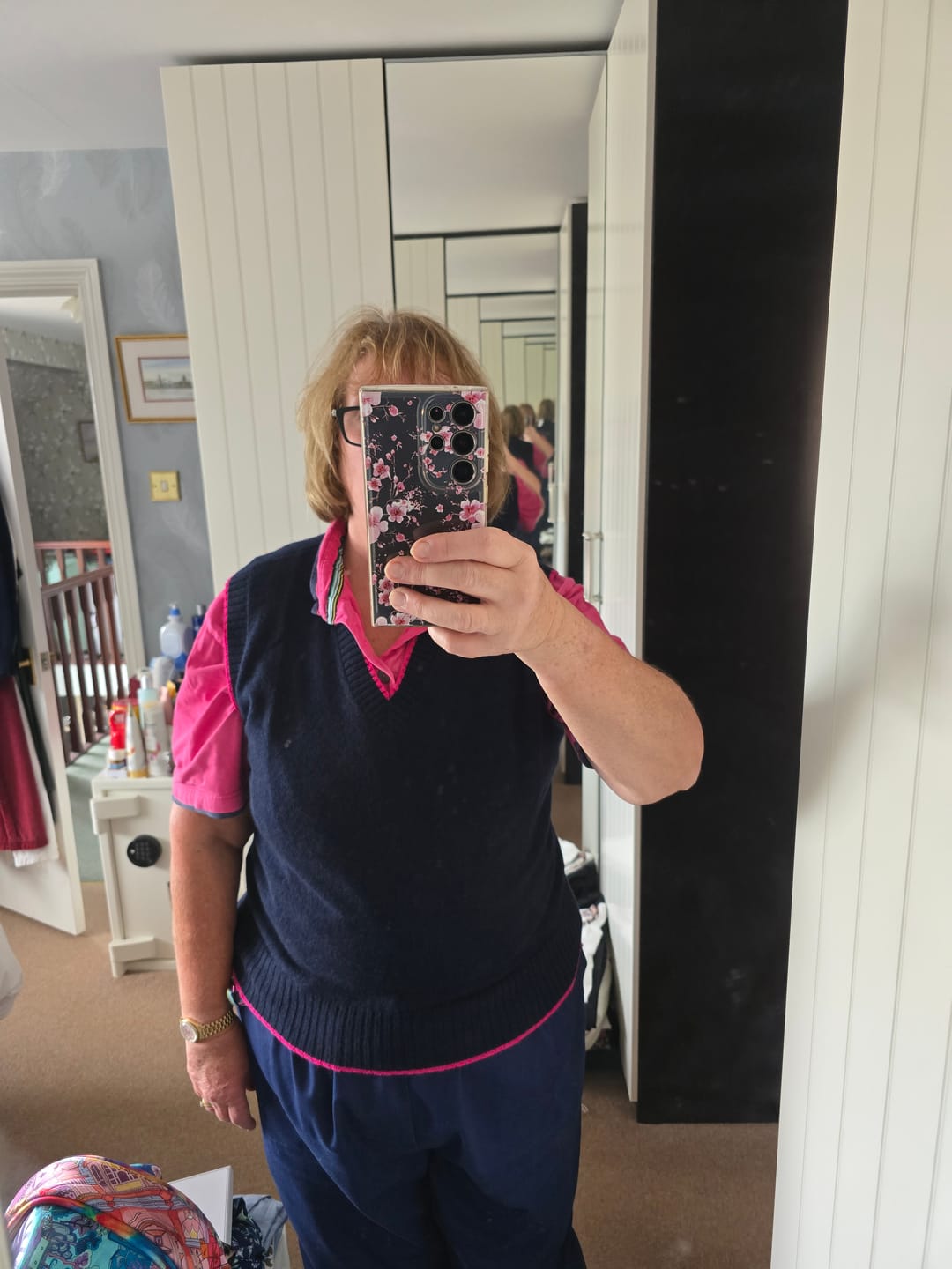 Customer photo review of Brand New Navy and Hot Pink Luxury Cashmere V Neck Tank Top Large UK 16-18