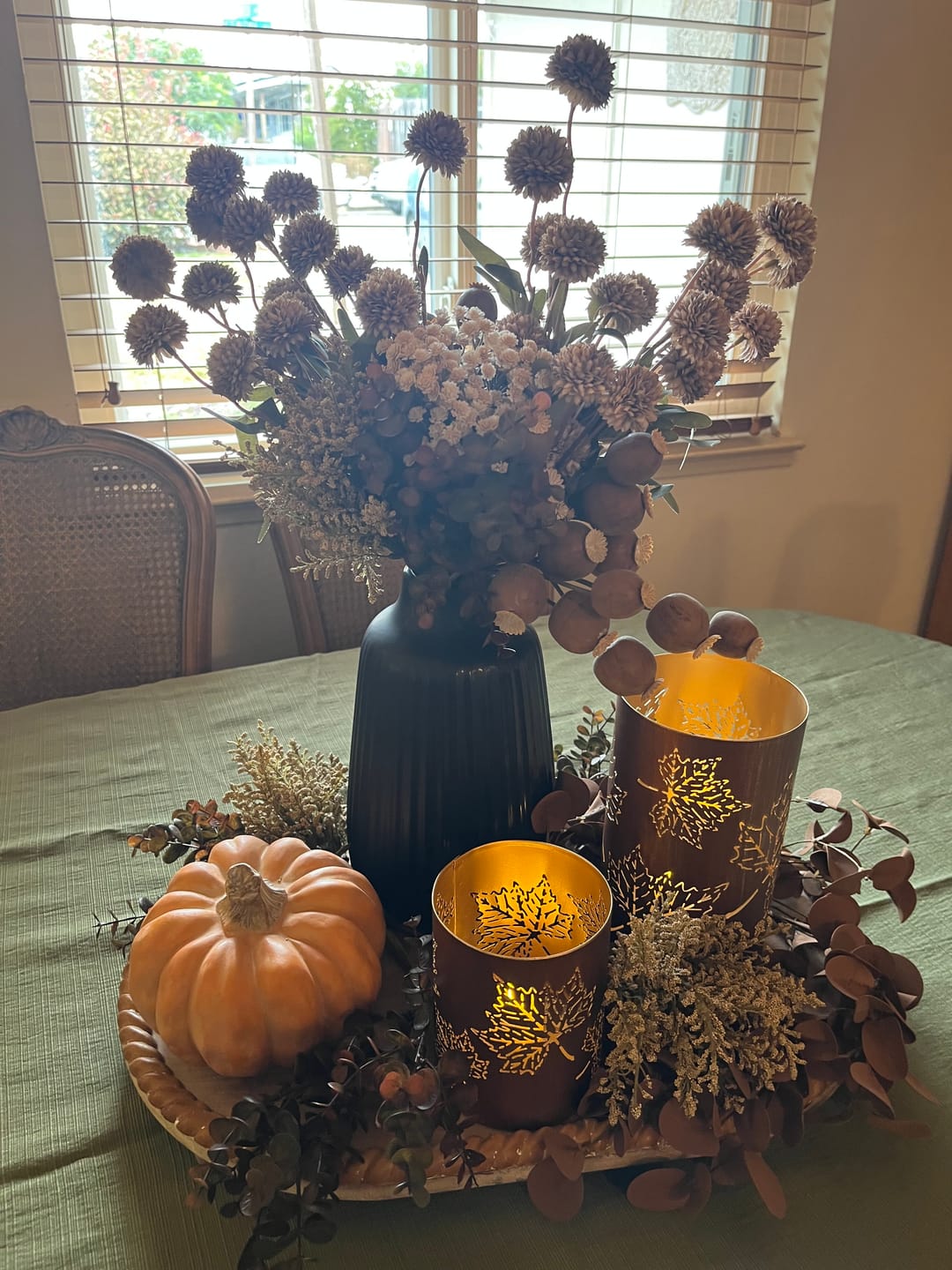 Customer photo review of Bronze Maple Leaf Cutout Lanterns | Fall Candle Holders